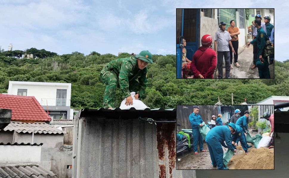 Military forces and shock troops helped people in Gia Lai province brace their houses before storm No. 13 made landfall. Photo: Hoai Phuong