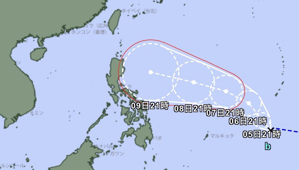Du bao duong di va vung chiu anh huong cua ap thap nhiet doi co kha nang dat cap sieu bao, vao Bien Dong ngay sau bao so 13 Kalmaegi. Anh: JMA
