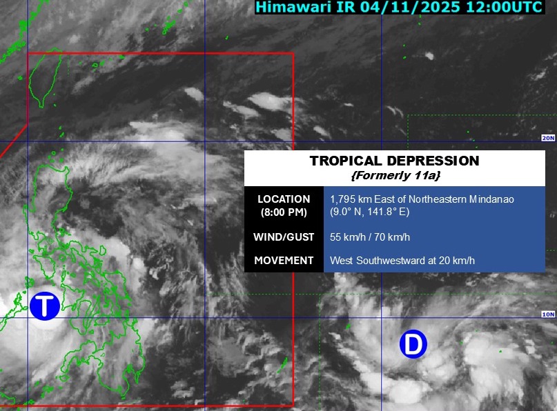The new tropical depression (right) will form right after storm No. 13 Kalmaegi, likely entering the East Sea. Photo: PAGASA