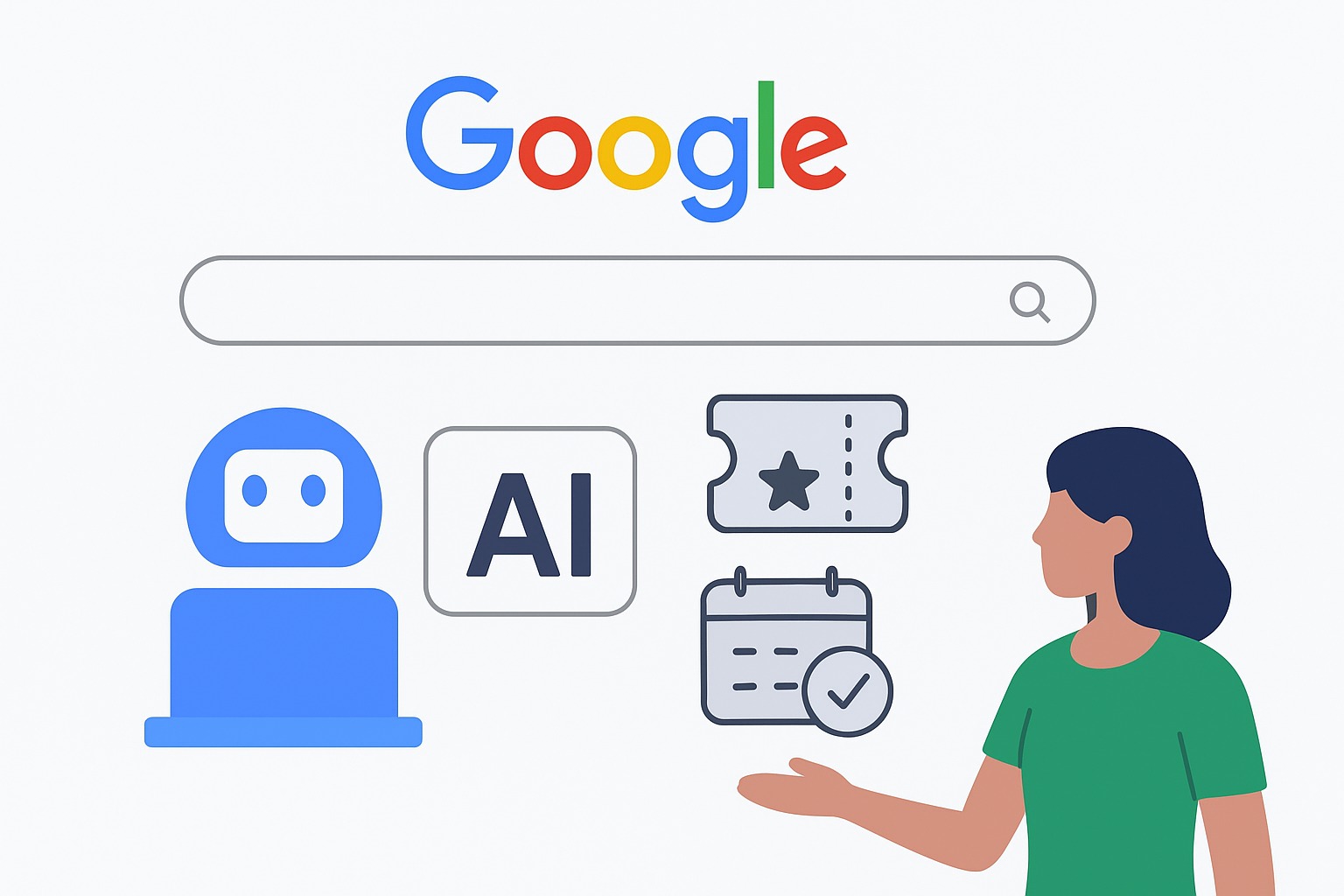 Google mo rong Che do AI voi kha nang dat ve su kien va lich hen lam dep. Anh: do AI tao