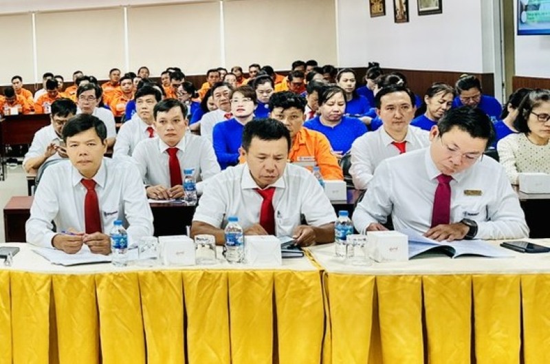 Dai hoi dai bieu Cong doan Cong ty Dien luc Sai Gon nhiem ky 2025 - 2030 de ra muc tieu phan dau 100% lao dong moi tuyen dung duoc ket nap vao cong doan. Anh: Duc Long