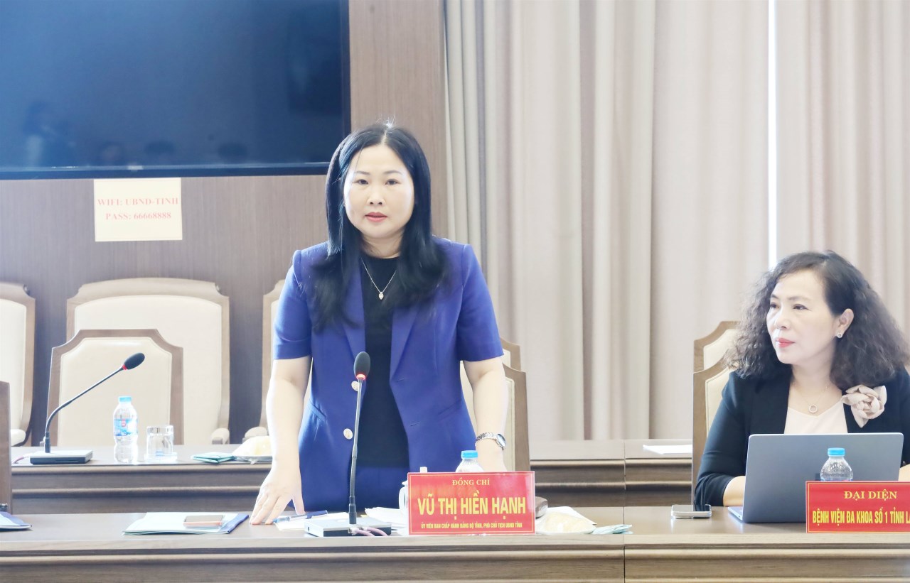 Pho Chu tich UBND tinh Vu Thi Hien Hanh phat bieu tai buoi lam viec. Anh: Van Duc