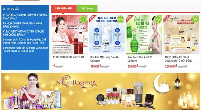 Cac san pham cua cong ty Ngan Collagen bay ban tren mang. Anh: Ha May