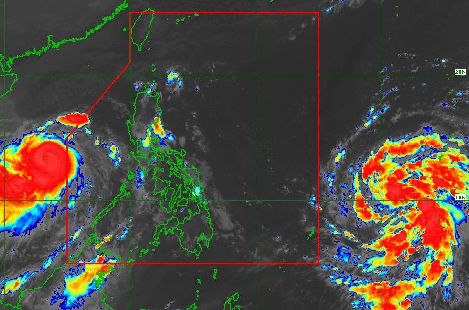 Bao so 13 Kalmaegi (trai) va bao Fung-wong (phai) hoi 6h ngay 6.11. Anh: PAGASA