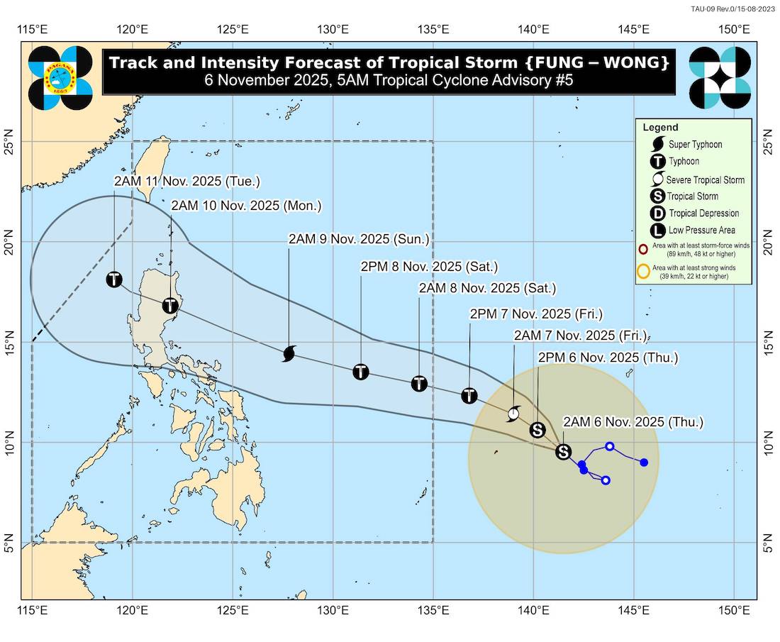 Du bao duong di cua bao Fung-wong sap vao Bien Dong thanh bao so 14 cua mua bao 2025. Anh: PAGASA