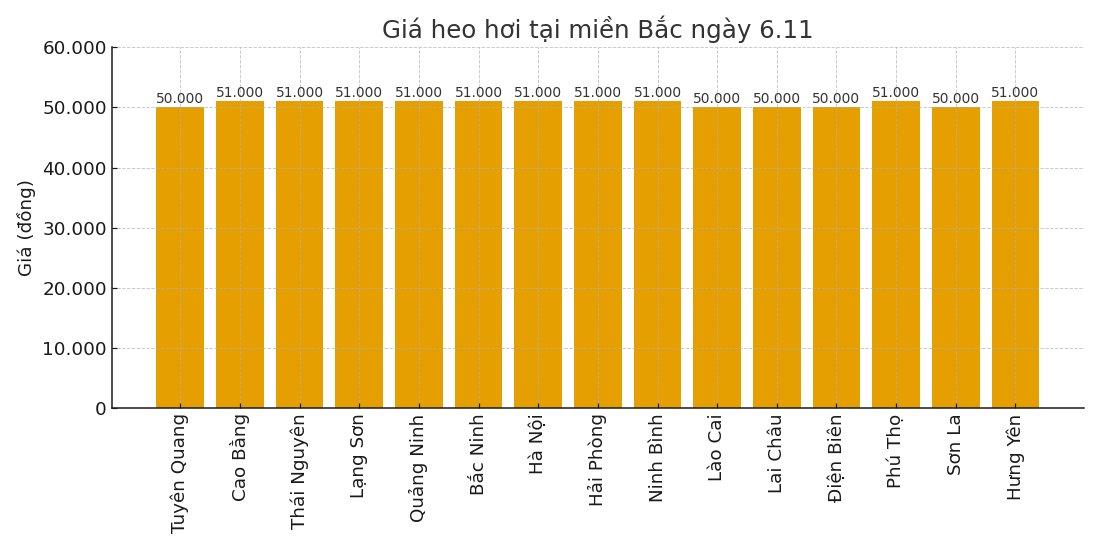 Gia heo hoi ngay 6.11 tai khu vuc mien Bac. Do hoa: Thuy Linh
