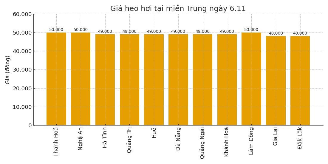 Gia heo hoi ngay 6.11 tai khu vuc mien Trung. Do hoa: Thuy Linh