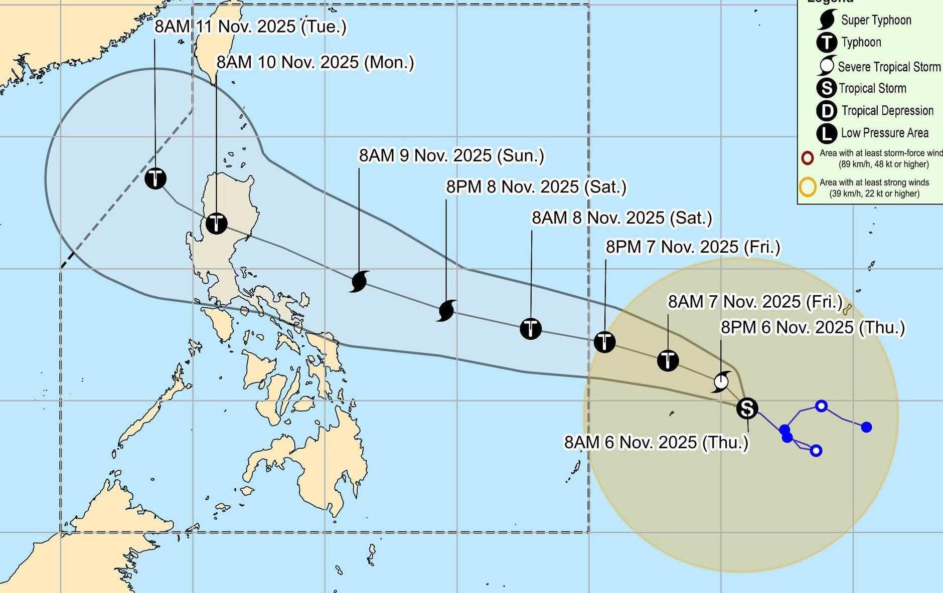 Du bao vi tri cua con bao moi hinh thanh gan Bien Dong. Anh: PAGASA