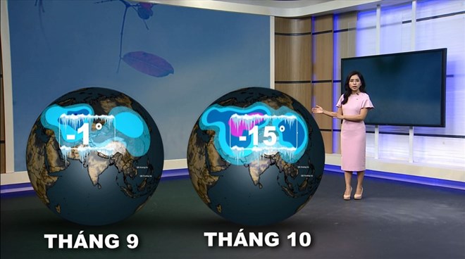 Ung dung cong nghe 3D trong ban tin du bao thoi tiet tren truyen hinh, nhat la khi dua tin ve bao tai Viet Nam. Anh cat tu video