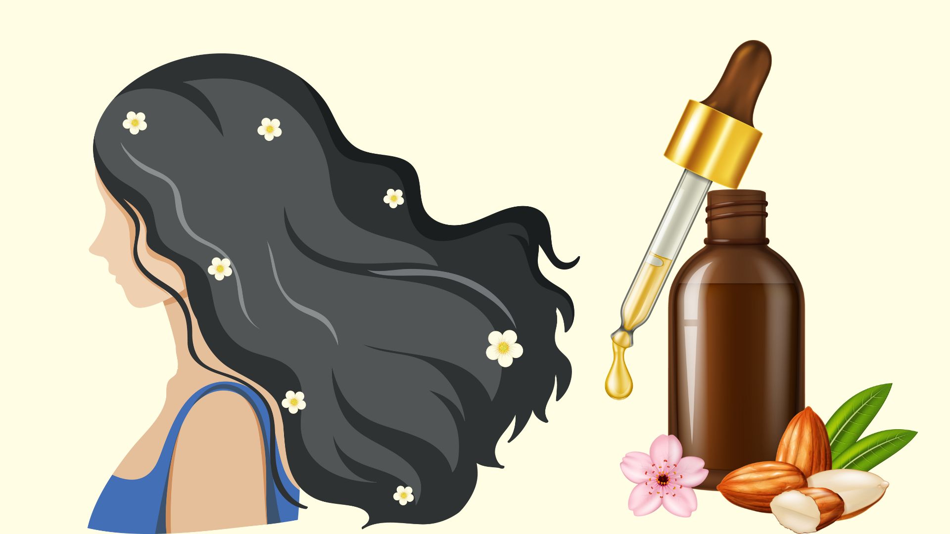 Vitamin E in almond oil helps improve hair health. Graphics: Thanh Thanh