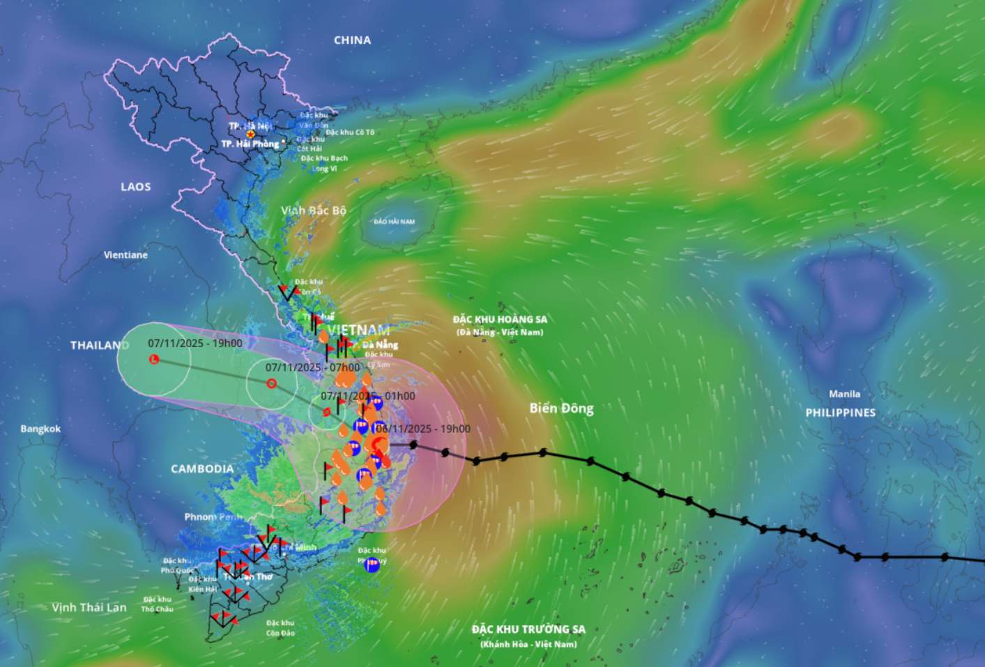 Updated location and path of storm No. 13 at 9:00 p.m. on November 6. Source: Vietnam Disaster Monitoring System