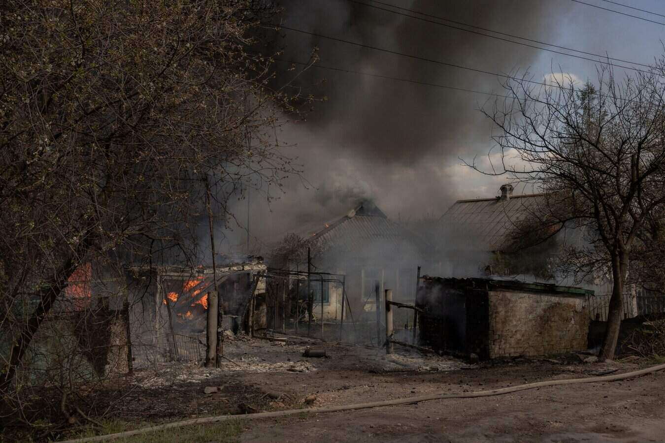 Houses burned after the attack in Chernihivka village, Pokrovsk, Donetsk region in Ukraine in April 2025. Photo: AFP