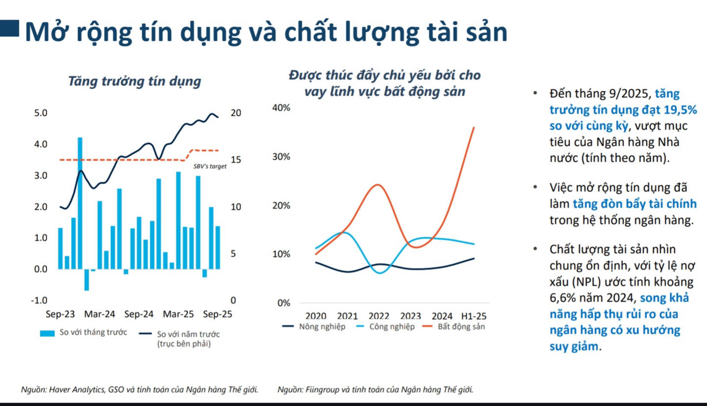 Bao cao cua WB thang 10.2025 chi ra mot rui ro lon khac la tang truong tin dung qua nhanh.