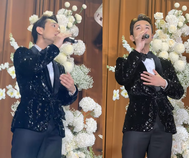 Duong Edward sang at the wedding on the evening of November 6 of actor Dinh Tu - Ngoc Huyen. Photo cut from video