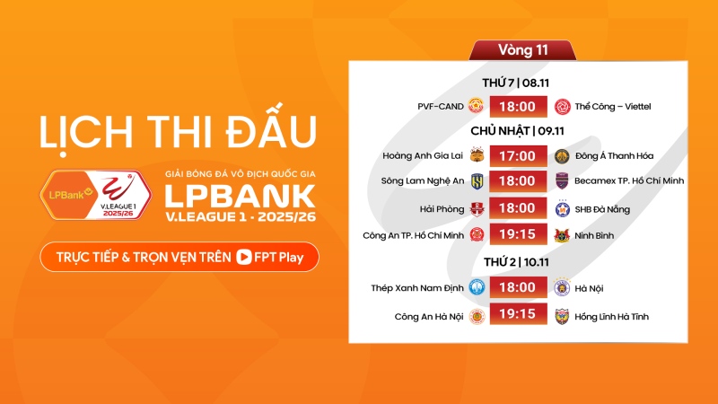 Lich thi dau vong 11 V.League 2025-2026. Anh: FPT Play