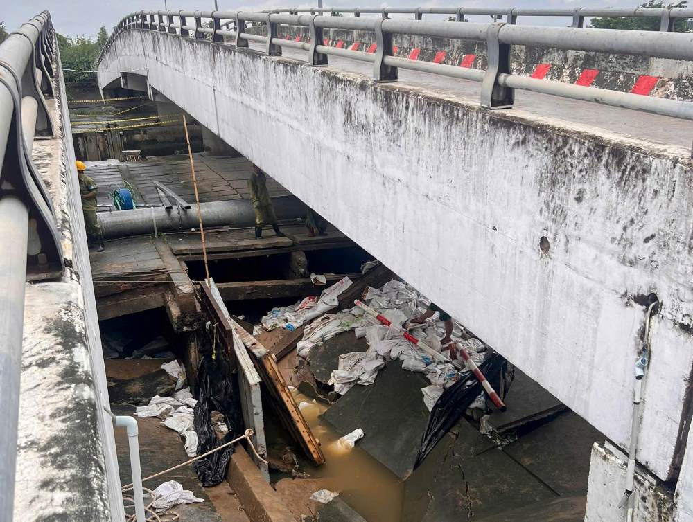 Sau khi su co duoc tam thoi khac phuc, khu vuc cau Ba Thon da co ban on dinh. Anh: Anh Tu