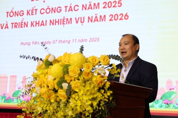 Thu truong Thuong truc Bo VHTTDL Le Hai Binh phat bieu tai Hoi nghi Tong ket cong tac nam 2025 cua Hiep hoi The thao CAND. Anh: Le Duong