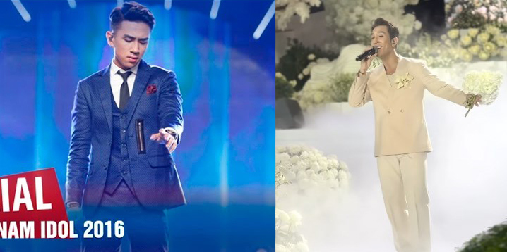Duong Edward (Tung Duong) khi thi Vietnam Idol 2016 (trai) va lan hat tai tiec cuoi cua thieu gia Tap doan Son Hai toi 22.10.2025 (phai). Anh cat tu video