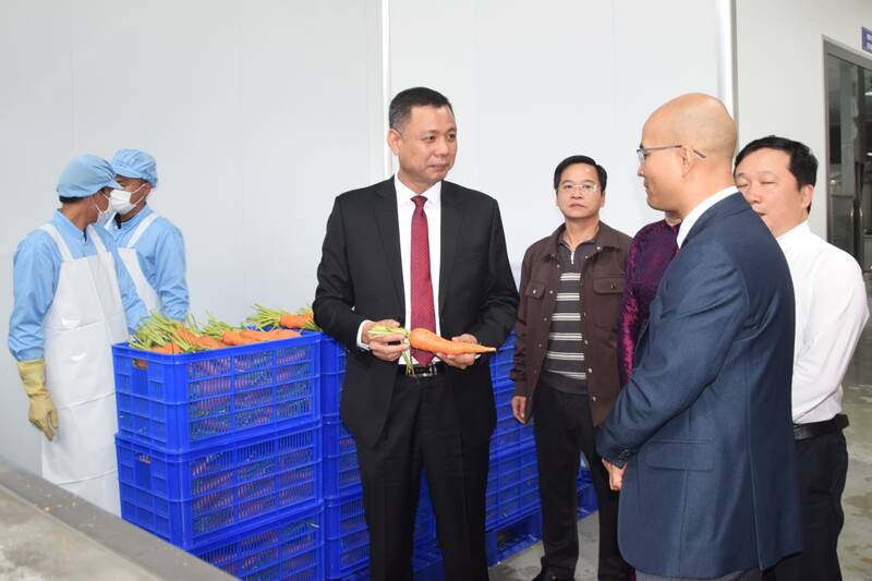 손라성 지도자들이 VFI 식품 가공 공장을 방문하고 있습니다. 사진: Truong Son