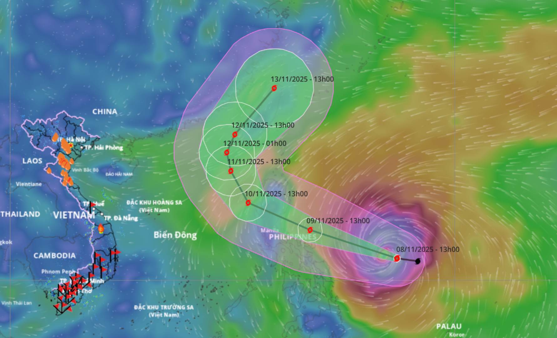 Updated location and path of storm Fung-wong at 15:00 on November 8. Source: Vietnam Disaster Monitoring System