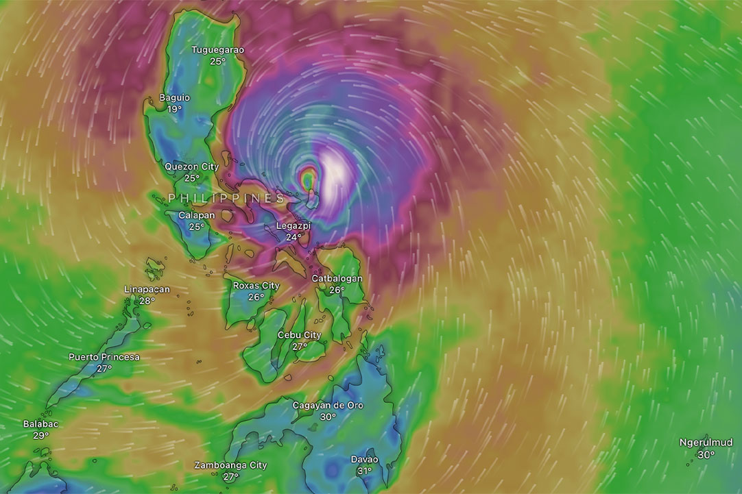 Typhoon No. 14 Fung-wong is forecast to make landfall in the Philippines as early as the night of November 9 (local time). Photo: Windy.com