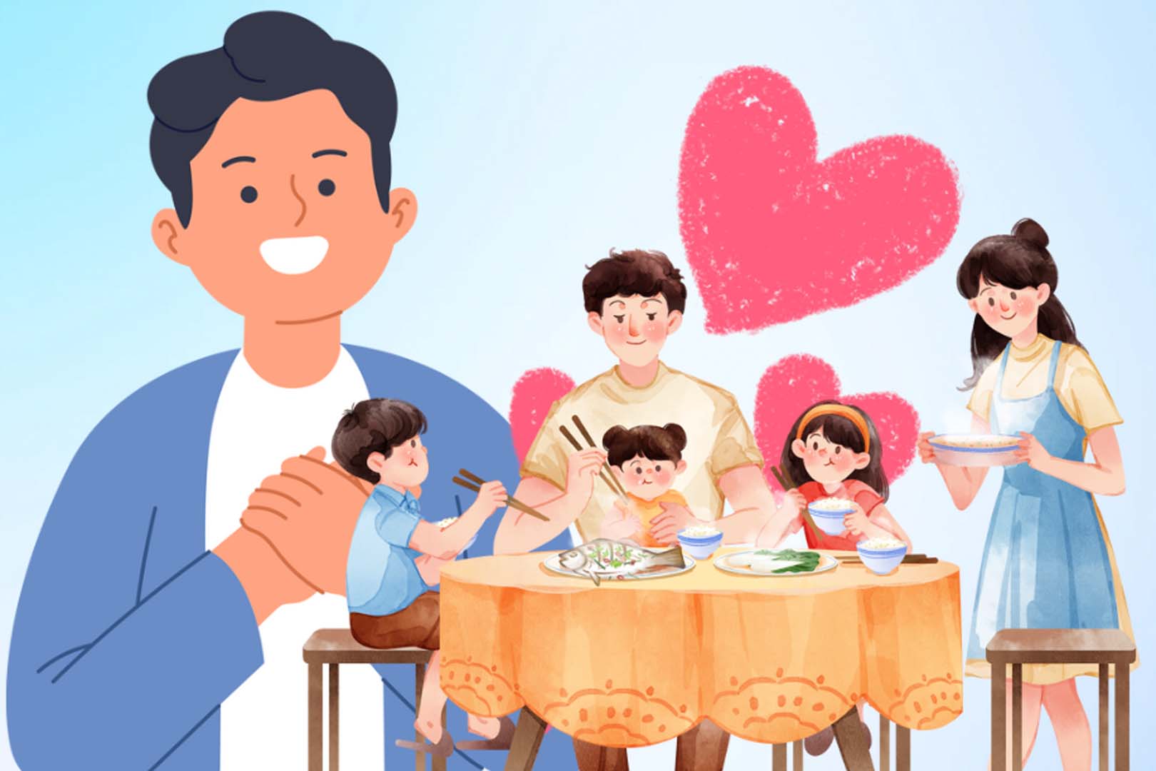 La familia se une gracias a sencillos agradecimientos. Grafico: Thien Nhan