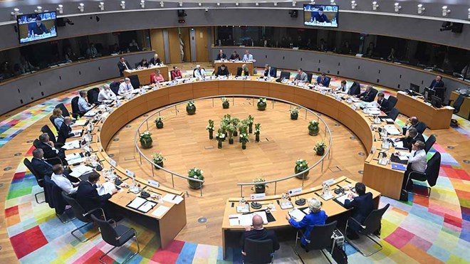 Hoi nghi thuong dinh EU ngay 23.10 khong thong nhat duoc cach thuc dung tai san Nga de tai tro cho Ukraina. Anh: EU