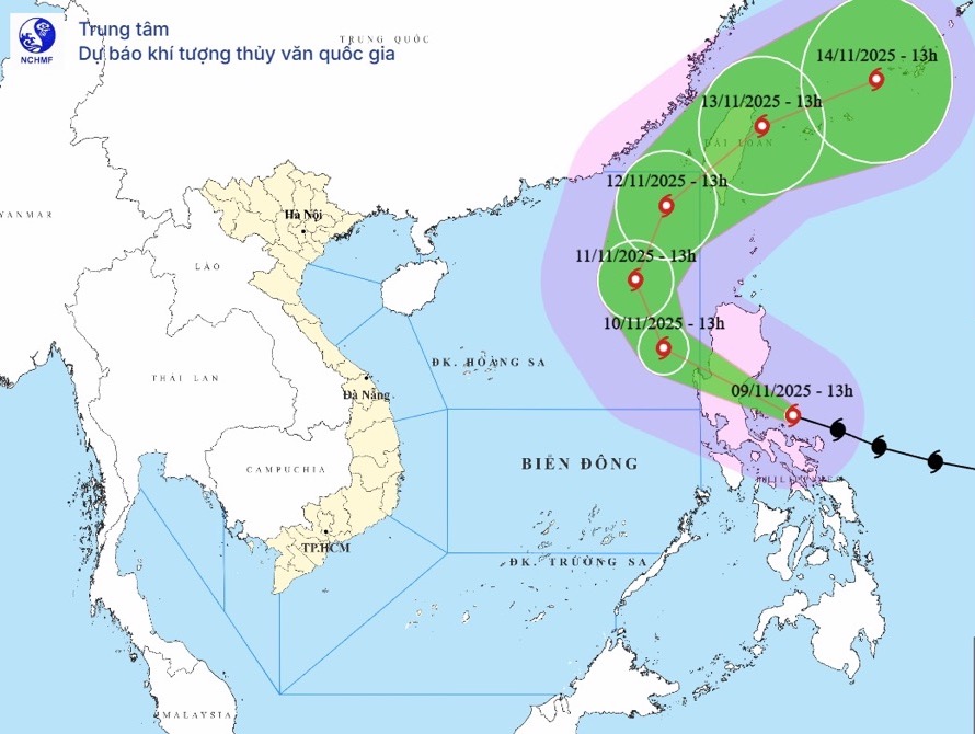 Du bao thoi tiet ngay mai 10.11 mua dong rai rac tren ca nuoc. Bao so 14 Fung-wong chinh thuc vao Bien Dong, bien dong du doi. Anh: NCHMF