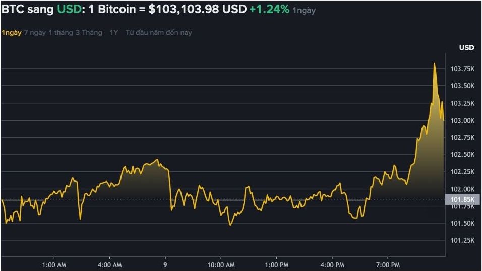 Du lieu tren Binance - san giao dich tien ma hoa lon nhat the gioi cho thay Bitcoin tang nhe, dat moc 101.000 USD. Nguon: Binance.com