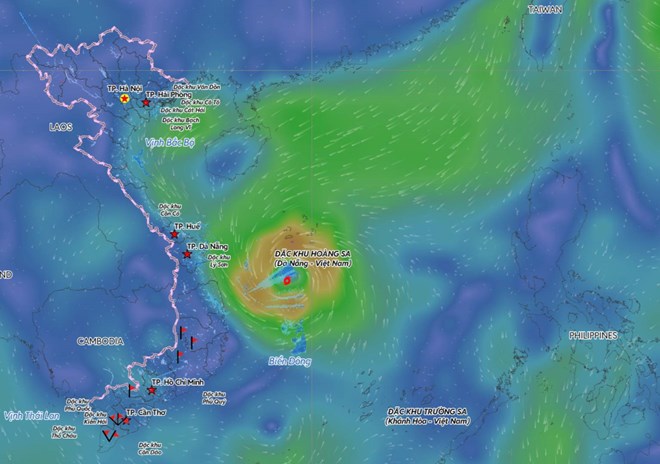 Storm No. 15 moves slowly in the West direction, and is forecast to gradually weaken as it moves into the Gia Lai - Khanh Hoa area. Photo: Vietnam Disaster Monitoring System