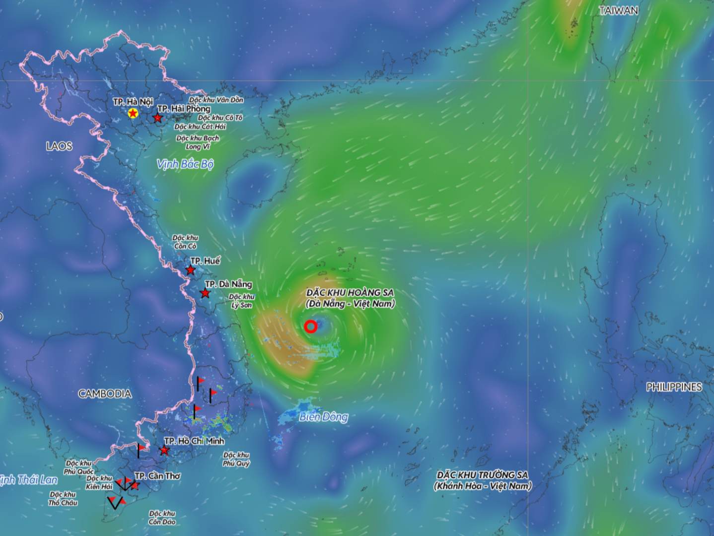 台風15号から弱まった熱帯低気圧の位置を12月1日午後2時に更新。出典:ベトナム自然災害監視システム