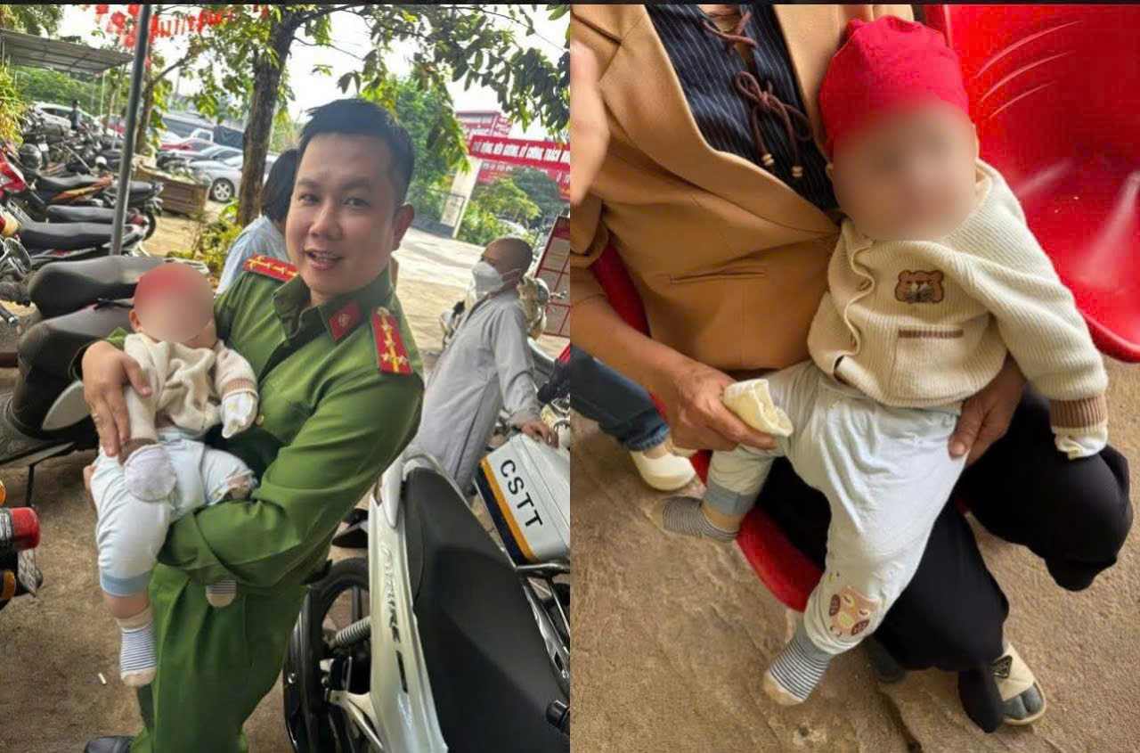 Dak Lak省の当局は、寺院に捨てられた5ヶ月の男の子の親族を探しています。写真:警察提供