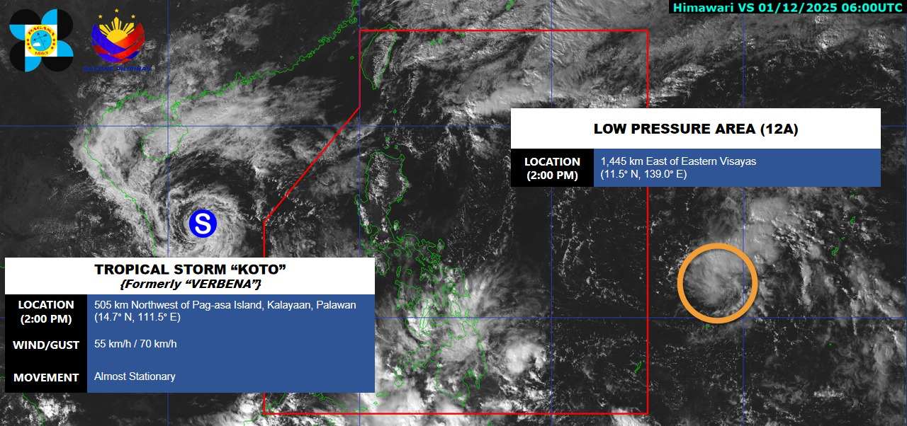 Vi tri cua bao so 15 va ap thap gan Bien Dong. Anh: PAGASA