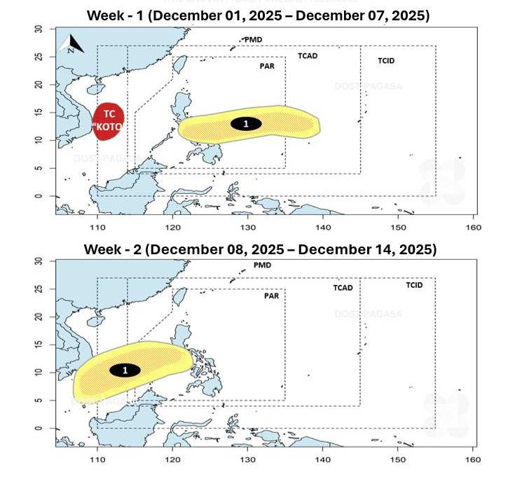 Cap nhat huong di cua ap thap nhiet doi moi hinh thanh gan Bien Dong. Anh: PAGASA