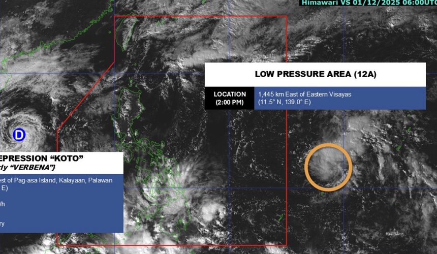 The new low pressure area appeared near the Philippines on the afternoon of December 1, with the potential to strengthen into storm Wilma. Photo: PAGASA