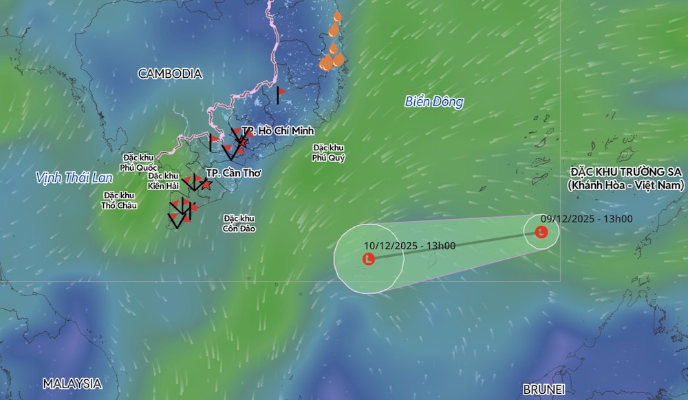 Las bajas presiones que operan en el Mar de China Meridional causan fuertes lluvias cuando se combinan con aire frio. Foto: Sistema de monitoreo de desastres naturales de Vietnam