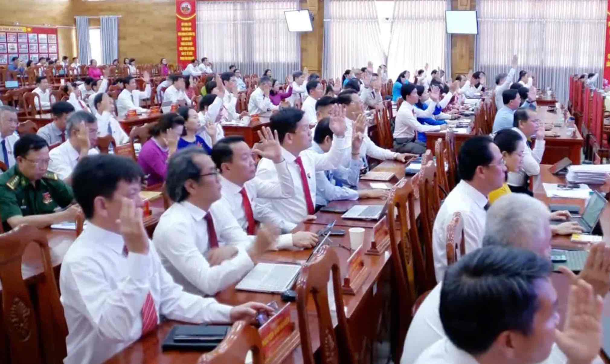 Cac Dai bieu da bieu quyet thong qua du thao Nghi quyet dau tu xay dung cau Cat Lai va cau Long Hung (cau Dong Nai 2) tai ky hop thu 8, HDND tinh Dong Nai khoa X. Anh: HAC