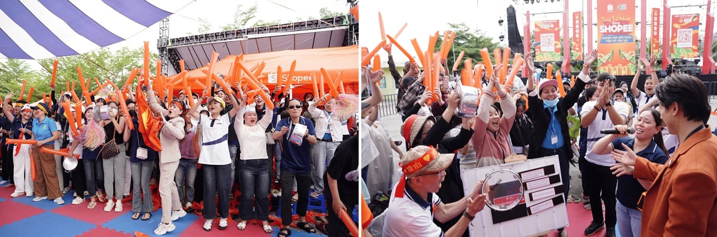 Tai KCN Bau Bang, Binh Duong ngay 23.11, cac tro choi xoay quanh chu de meo mua sam truc tuyen thu hut dong dao nguoi tham gia. Anh: Shopee