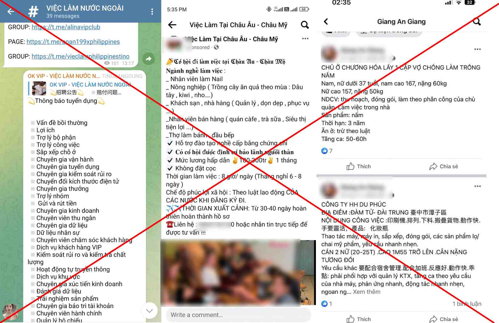 fanpages promoting "easy work, high salary" abroad are rampant on social networks. Photo: Huong Nha