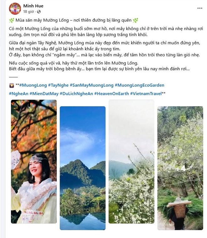 The content of promoting Muong Long tourist destination on social networks by Director of Nghe An Department of Culture, Sports and Tourism Tran Thi My Hanh. Photo: Ngoc Anh