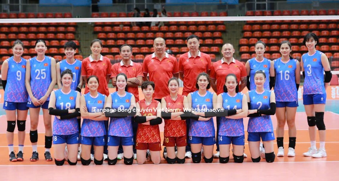 Chu cong Thanh Thuy khong ra san o tran thang dau tien cua tuyen bong chuyen nu Viet Nam tai SEA Games 33. Anh: Bong chuyen Viet Nam