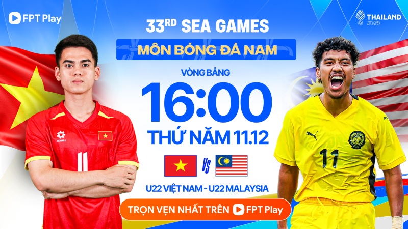 U22 Vietnam meets U22 Malaysia in the final match of Group B of the 33rd SEA Games. Photo: FPT Play