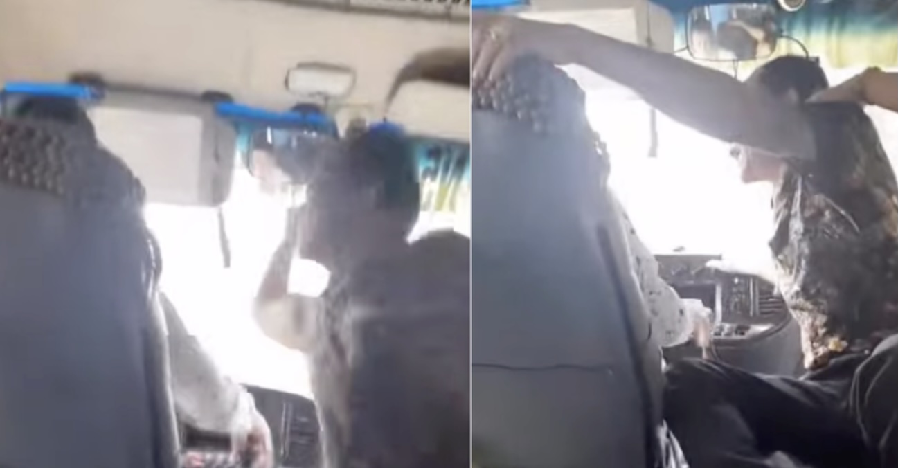 Tài xế xe buýt bị hành hung khi đang lái xe. Ảnh: Cắt từ clip