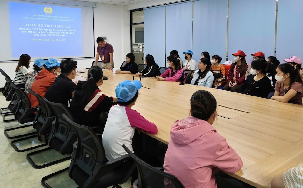 The Trade Union of Rollsport Shoes Vietnam Co., Ltd. encourages the spirit of union members and workers. Photo: Thanh Hoa Trade Union