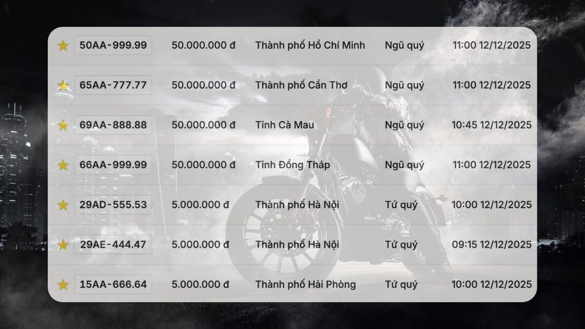 Nhieu bien so xe may dep co trong phien dau gia ngay 12-13.12. Do hoa: Hao Thien