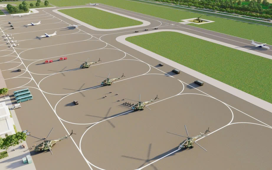Illustration of the coordinates of the parking lot and runway of Gia Binh airport. Photo: VGP