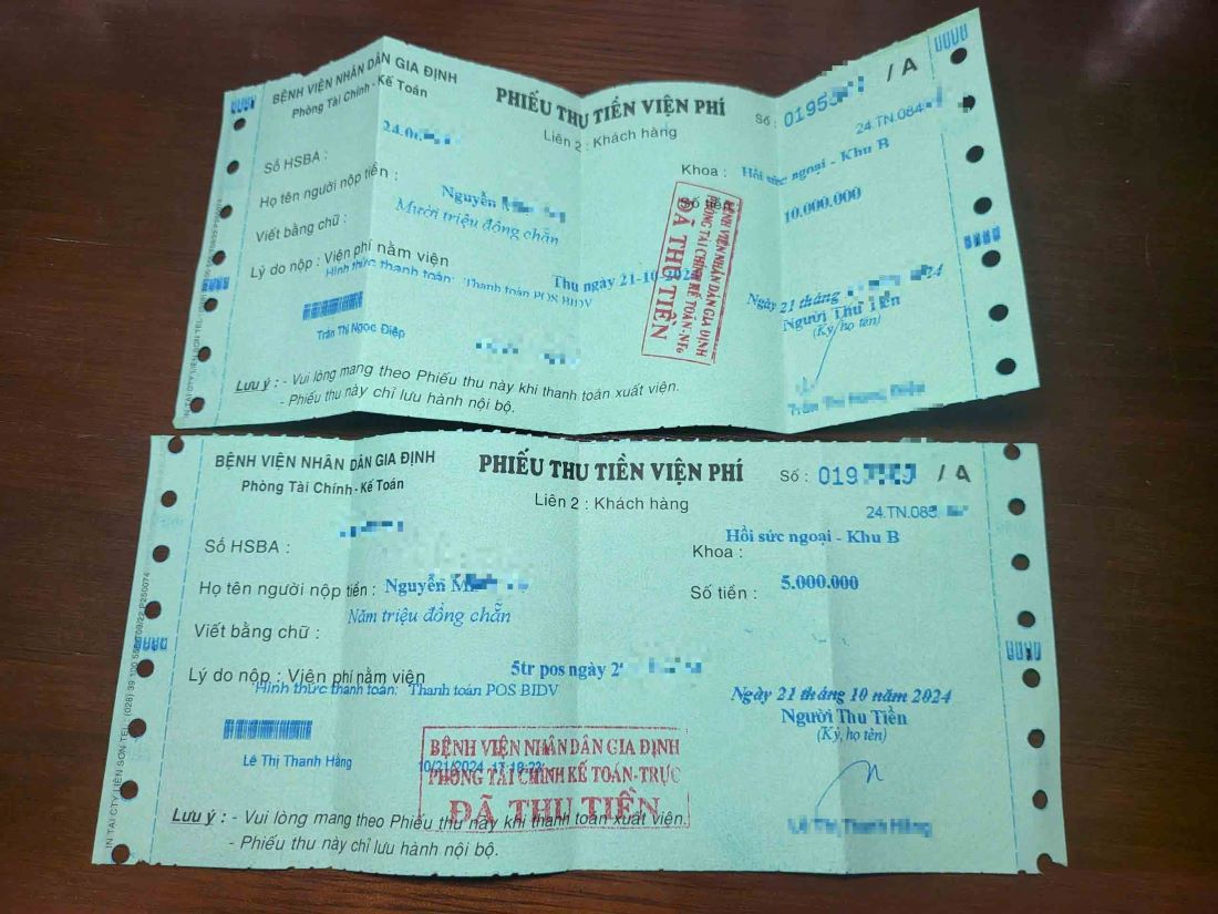 Mot so hoa don dong tien vien phi con duoc gia dinh chi Ha giu lai. Anh: NVCC