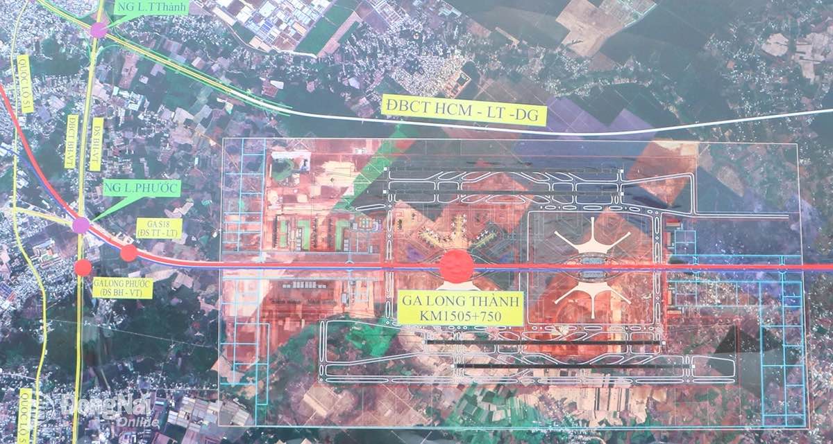 Proposed route plan for the North-South high-speed railway section through Dong Nai province. Photo: HAC