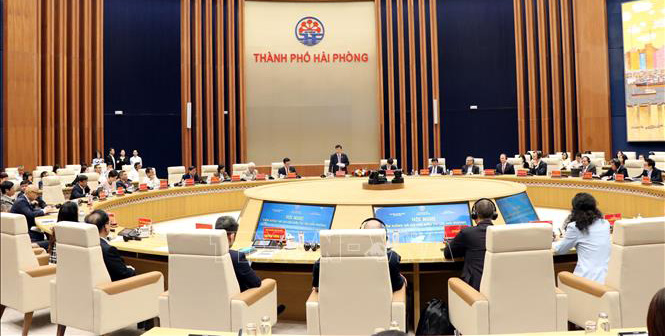 Vista de la conferencia presentando la Zona de Libre Comercio de la ciudad de Hai Phong. Foto: Minh Hung