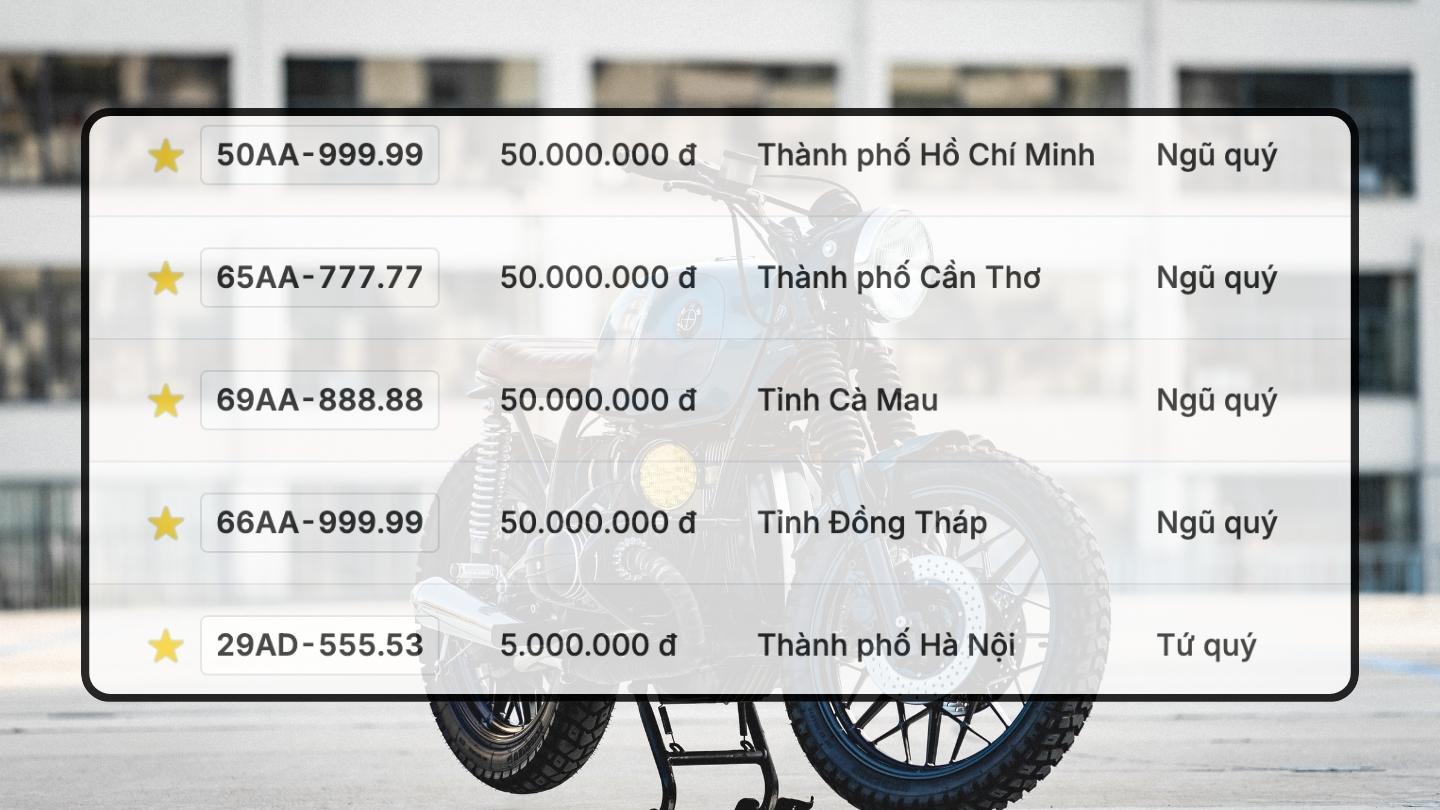 Bien so xe may dep co trong phien dau gia ngay 12.12. Do hoa: Hao Thien 